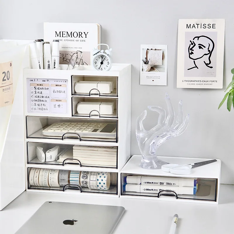 Schreibtisch-Aufbewahrungsbox, transparente Aufbewahrungsbox, Kapazität, transparenter Schreibtisch-Organizer, Schubladenbox mit Stifthalter, ideales Make-up