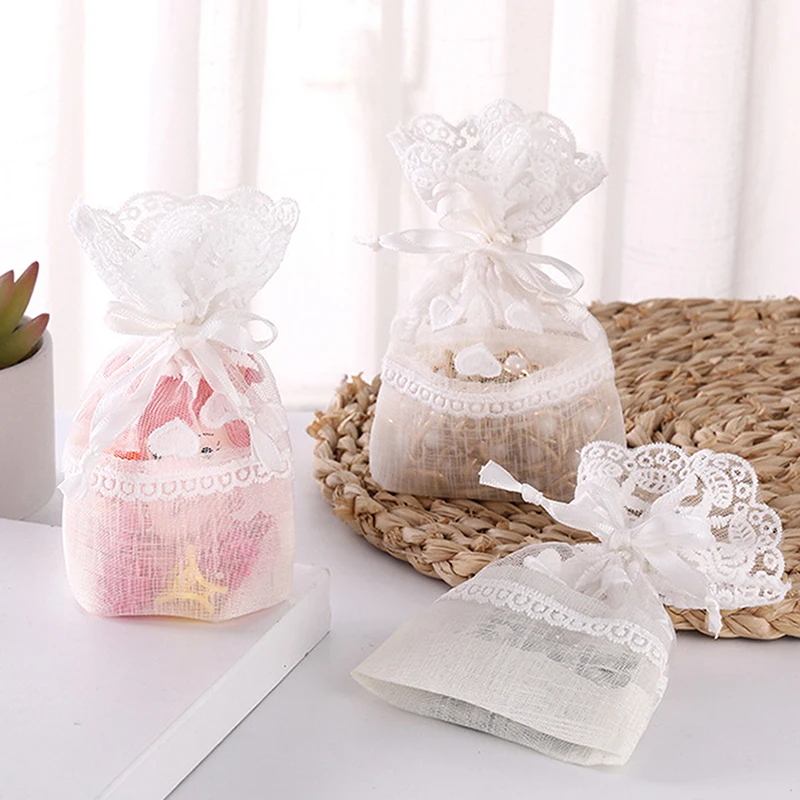 Bolsa con cordón para joyería de encaje, embalaje de dulces de Navidad, bolsas de bolsillo, paquetes artesanales, bolsas de regalo de boda para invitados