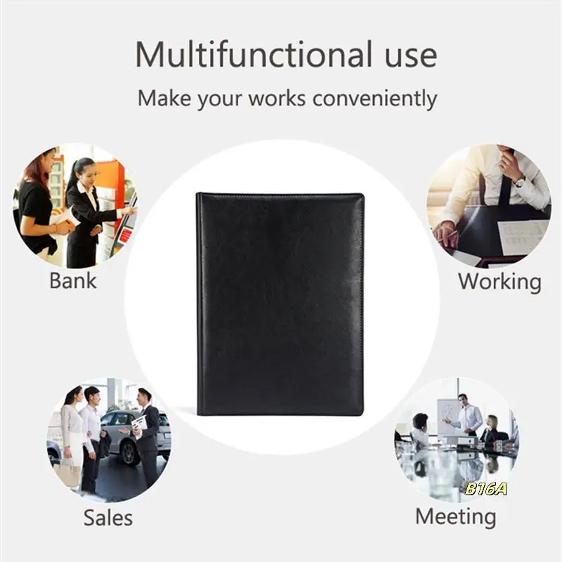 A4 PU Padfolio File Folder Portfolio Business Document Holder Metal Clipboard Pad Document Organizer Holder Easy To Use , A