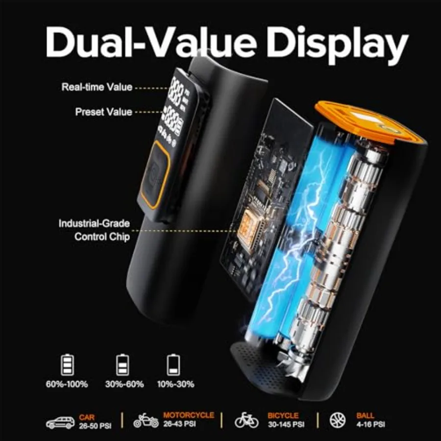 ضاغط هواء محمول لإطارات السيارات مضخة إطارات رقمية 200 رطل لكل بوصة مربعة مع إيقاف تلقائي وضاغط هواء كهربائي لاسلكي بإضاءة LED