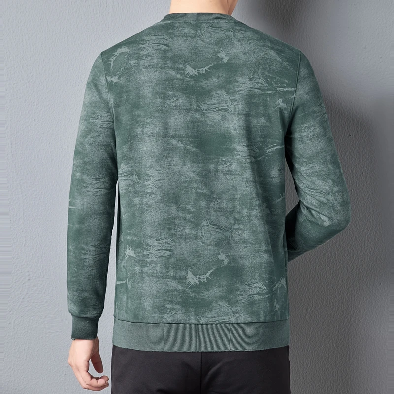 Autumn Men Casual Vibrant Tie-Dye Sweatshirt Black White Green Cosy Tops Round Collar Long Sleeve Leisure Wear Ribbed Cuffs Hem