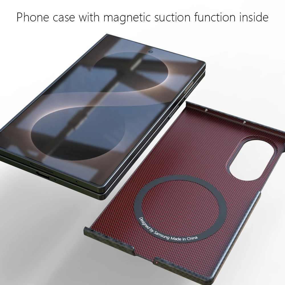 Etui Samsung Galaxy Magsafe do Z Fold 8 z funkcją przyciągania magnetycznego, tekstura włókna węglowego, wstrząsoodporne, pełne pokrycie. — zdjęcie produktu 5