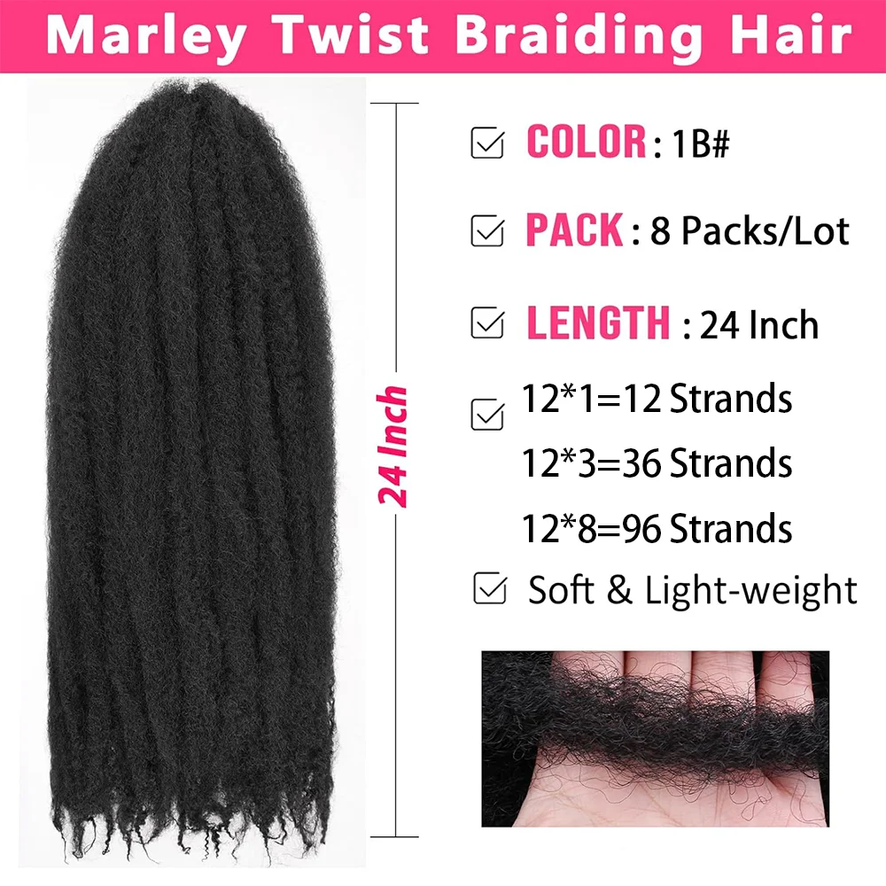 Marley Twist Braiding Hair 18/24 inch Afro Kinky Curly Crochet Braids 1/3/8 Packs Cuban Twist Crochet Braids Synthetic Hair