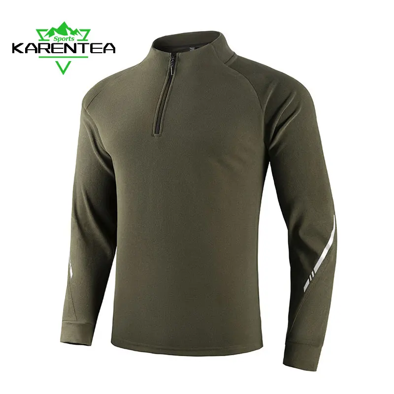 Men Gym Long Shirts Running Sport Half Zipper Fitness Bodybuilding Training Shirt Reflective High Quality Breathable Tees