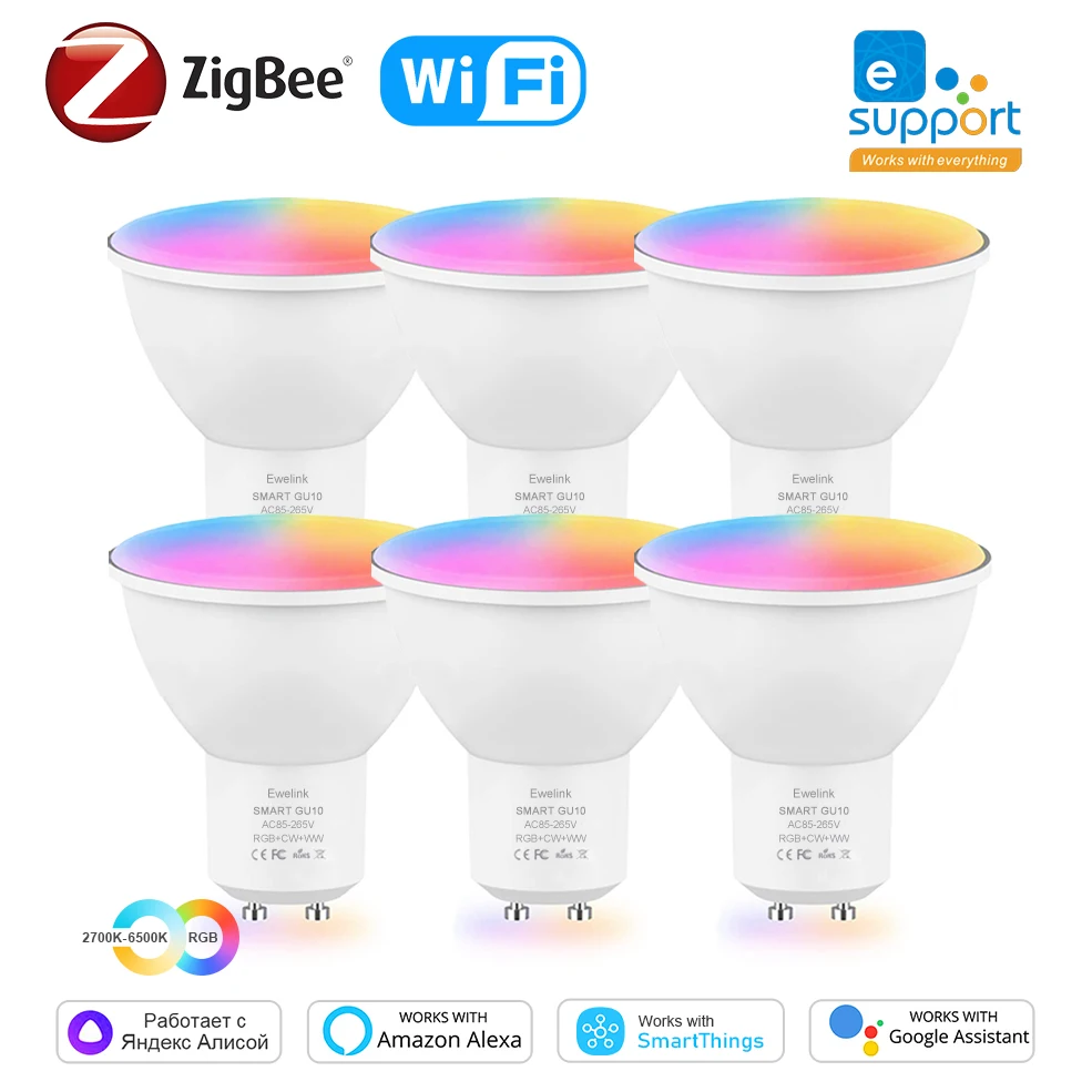 Smart ZigBee GU10 WiFi Smart LED Light Bulb RGB C+W 5W Dimmable Lamps EWelink APP Control Spotlight Bulb Works With Alexa Google