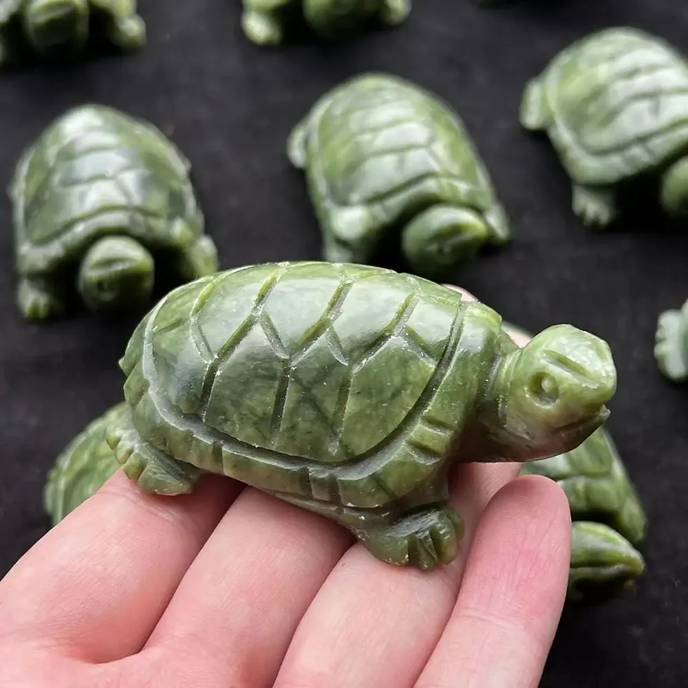 1Pc Sea Turtle Statue Green Nephrite Jade Ornaments Natural Reiki Stones Crystal Carving Craft For Home Table Decor Gifts