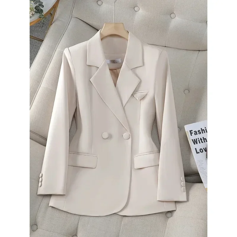 Blazer de manga comprida para mulheres, damasco, preto, marrom, monocromático, jaqueta feminina, casaco para negócios, roupa de trabalho, moda feminina, outono e inverno