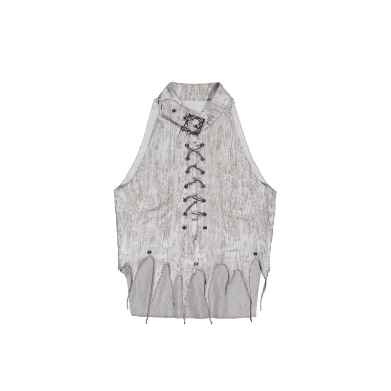 Original Design Drawstring Strap Tassel Irregular Short Camisole Female Punk Wasteland Style Woman's Clothes