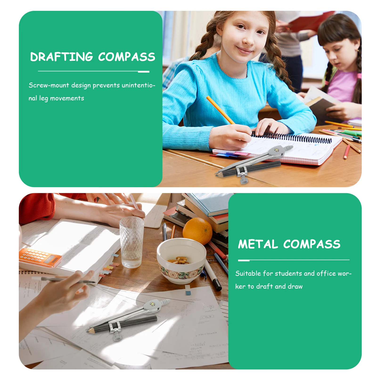

Professional Metal Compass with Precision Screw-Mount Pencil Holder for Math Drafting Geometry Drawing Compass for Students