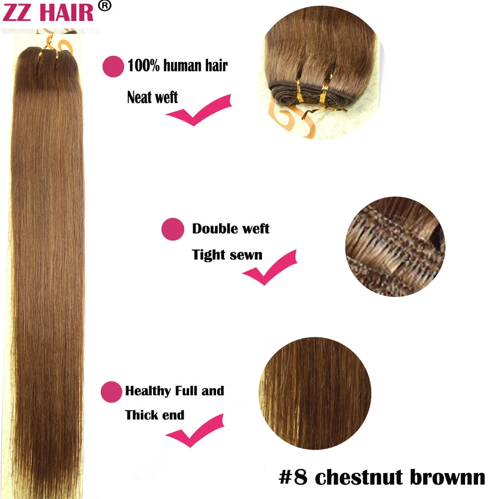 ZZHAIR 100% Human Hair Extensions 16"-26" Machine Made Remy Hair Weft Weaving 100g/Pcs Straight Natural Silk Non-clips