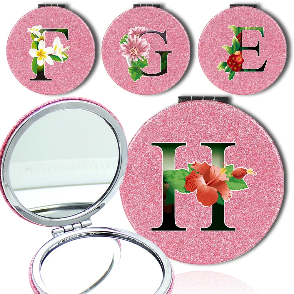 

Compact 2-Sided PU Shiny Makeup Mirror Portable Folding Magnify Cosmetic Mirror Pocket Beauty Tool Flower Color Letter Pattern