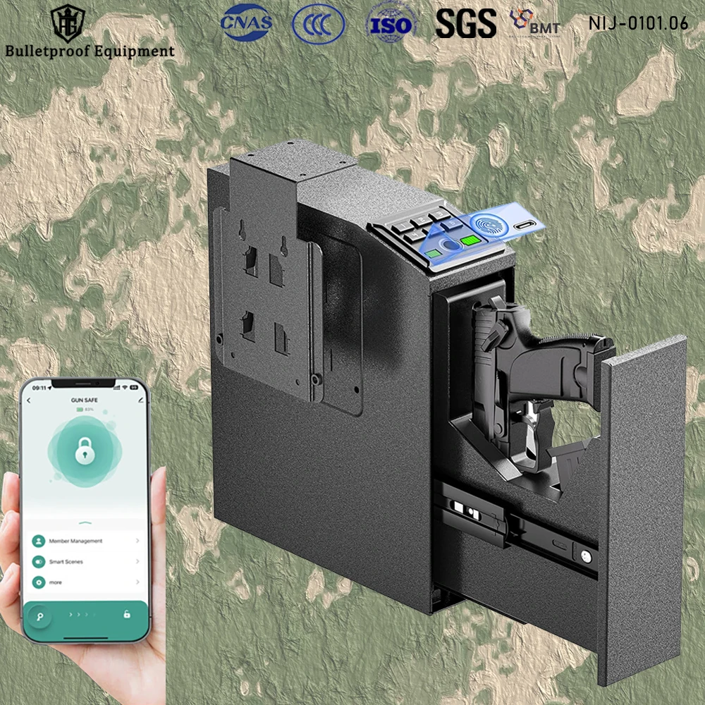 Wall-Mounted Anti-Theft Fingerprint Password Safe Anti-Fall Car Valuables Blue Light Silent Pistol Safe Car Safe Gun Box