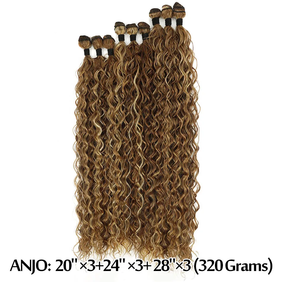 Extensiones de cabello Natural rizado, mechones largos de Fibra orgánica, 20, 24 y 28 pulgadas, Color degradado, 9 piezas, resistente al calor