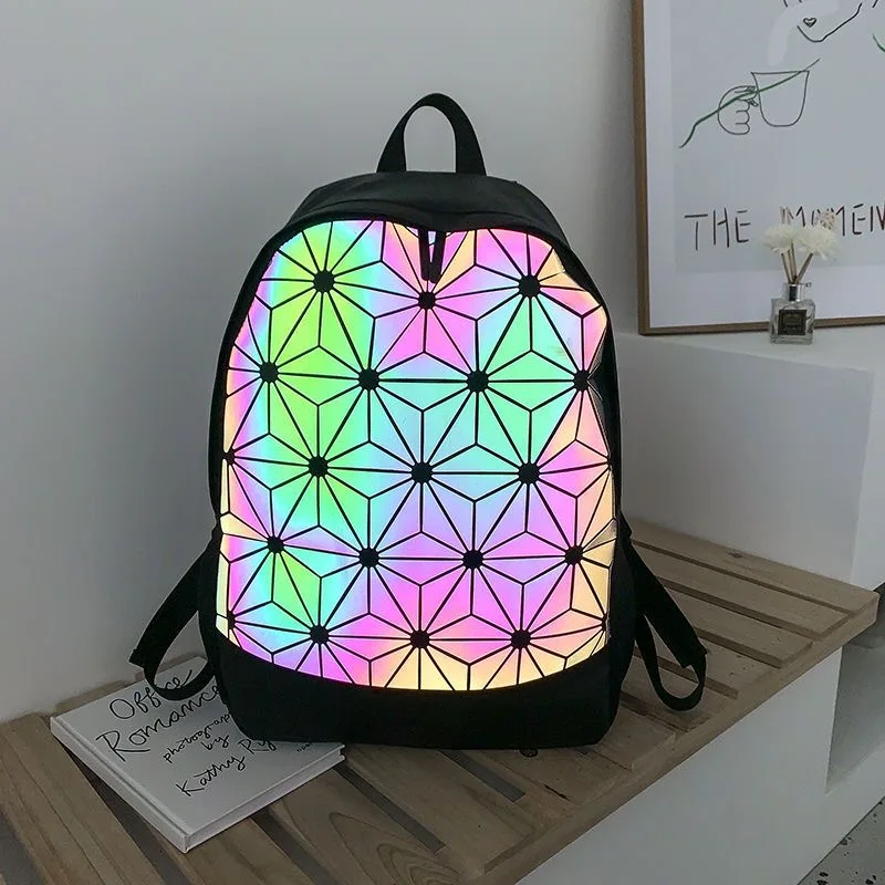 New Women MenBackpack Geometric Bag College Students School Bags For Teenage Girls Luminous Backpacks Hologram Daily Backpack