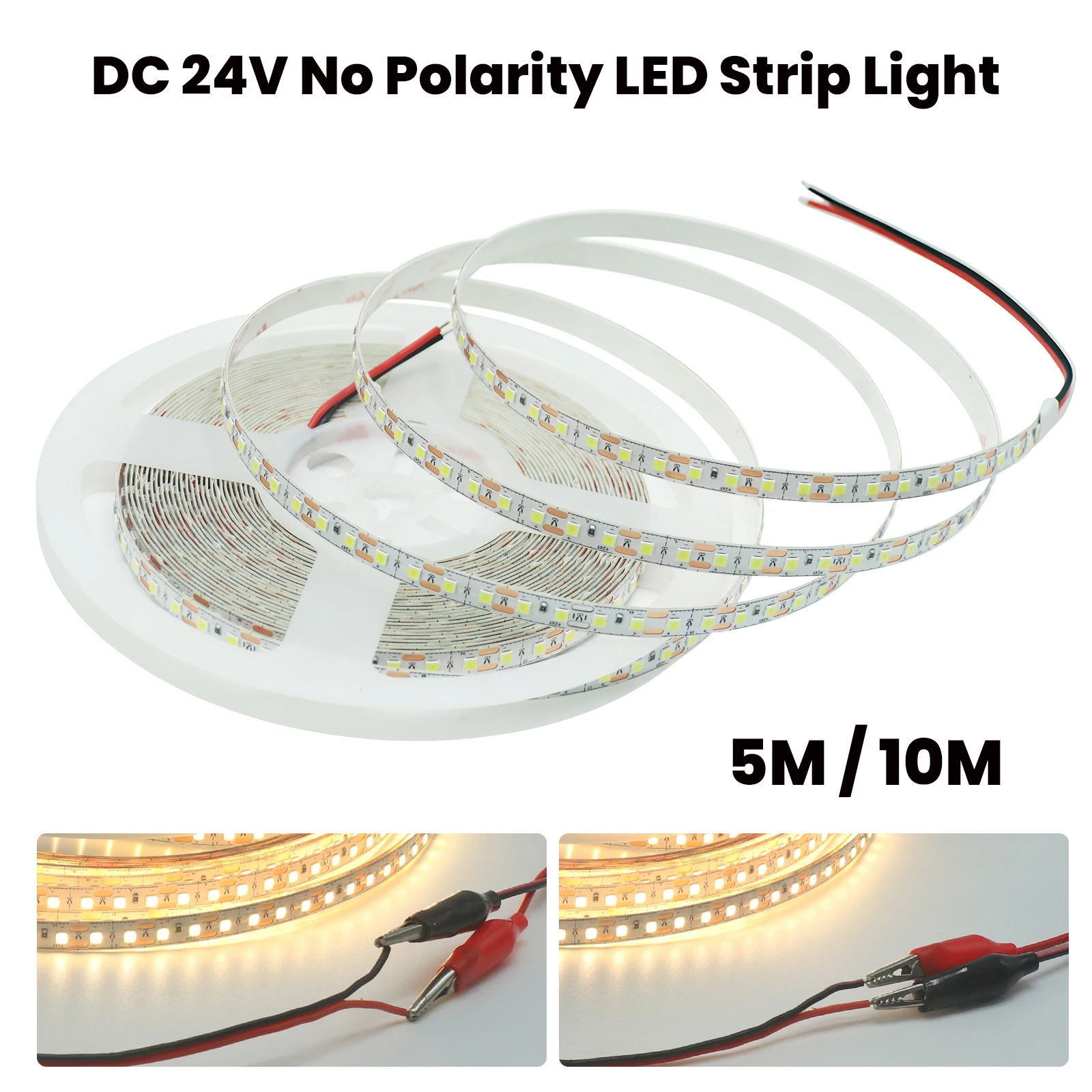 

DC 24V 2835 Flexible LED Strip 120LEDs/M IP20 No Polarity Ribbon Tape 5M 10M Warm/Natural White 3000K 4000K 6000K