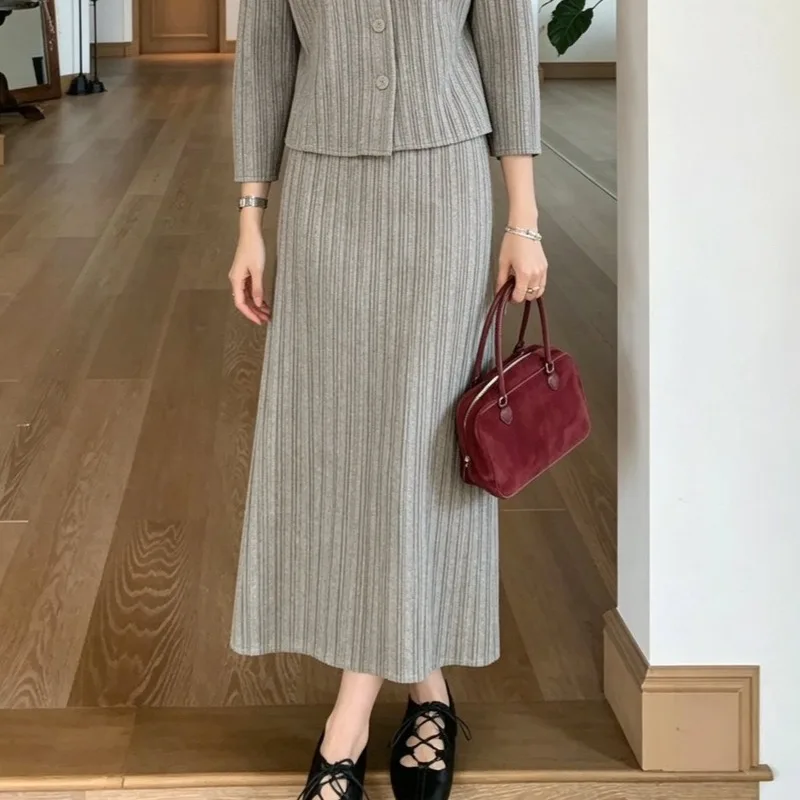 Pleated Thick Skirt for Women Plisse 2026 Autumn Winter Mid-Waist Slimming A-Line Jupe Fold Mid-Length Versatile Bodycon Skirt