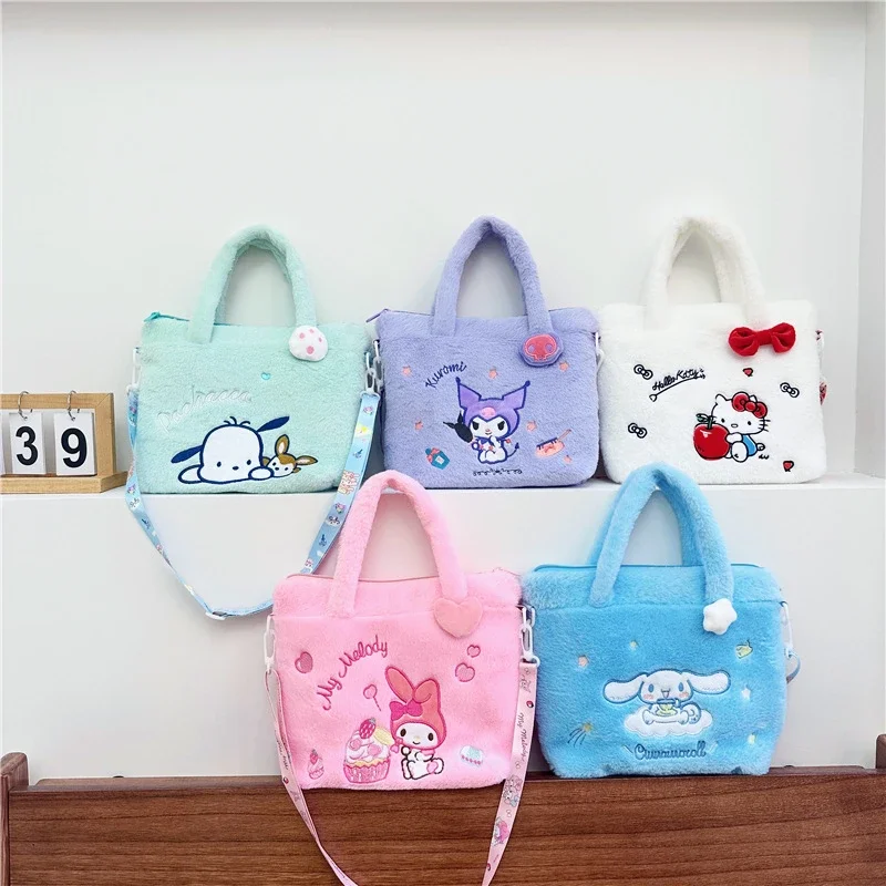 Sanrio New Cute Kuromi My Melody Cinnamoroll Cartoon Portable One-shoulder Dual-purpose Sweet Large-capacity Plush Crossbody Bag