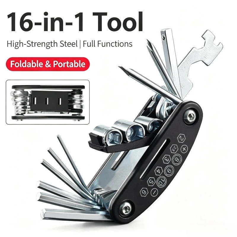 16 in 1 Multifunctional Bicycle Repair Tool Kit Portable Foldable Bike Hex Socket Wrench Screwdriver Set Bike Maintenance Tools