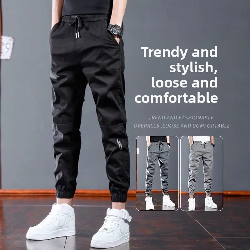 

Spring Casual Loose Men's Pants Trendy Brand Elastic Waist Cargo Trousers Youthful Sle Versatile Comfortable Long Pants