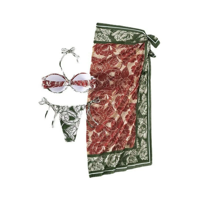 طقم بيكيني نسائي مطبوع مكون من ثلاث قطع 2025 بيكيني جديد عالي الخصر #5