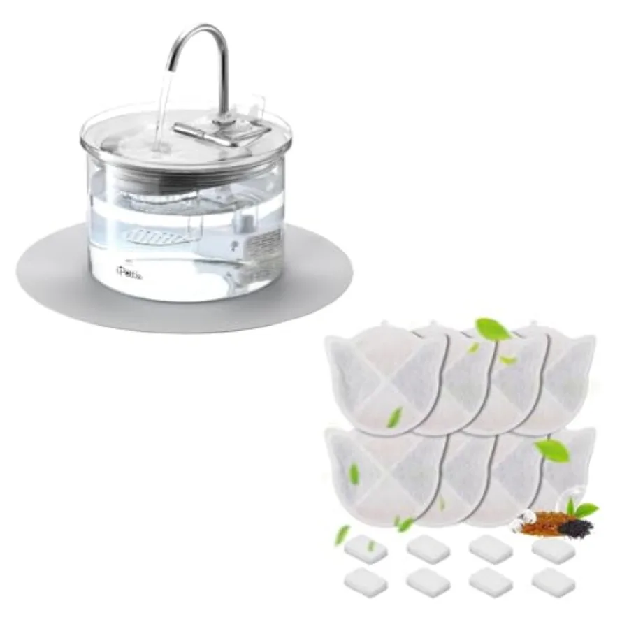 

Buy Glass Cat Water Fountain with Extra Replacement Filters 8pcs
