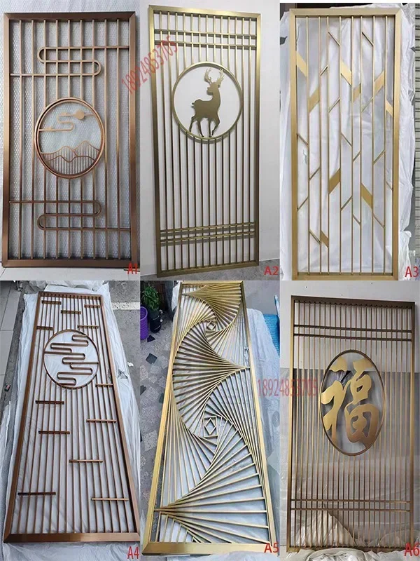 Custom stainless steel partition light luxury modern entrance new Chinese style screen openwork lattice rose gold metal grille