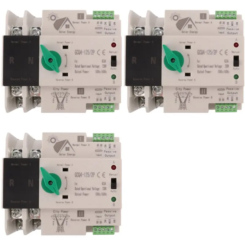 ABFU-3X Photovoltaic Solar Power ATS Automatic Transfer Switch Din Rail 2P 63A AC220V ATS PV System Power To City Power