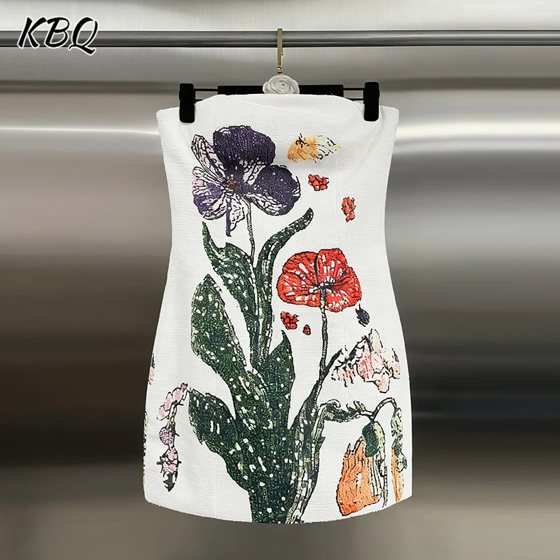 

KBQ для похудения, модные мини-платья с цветным принтом для женщин, элегантное платье без бретелек без рукавов с высокой талией, женская мода, новинка