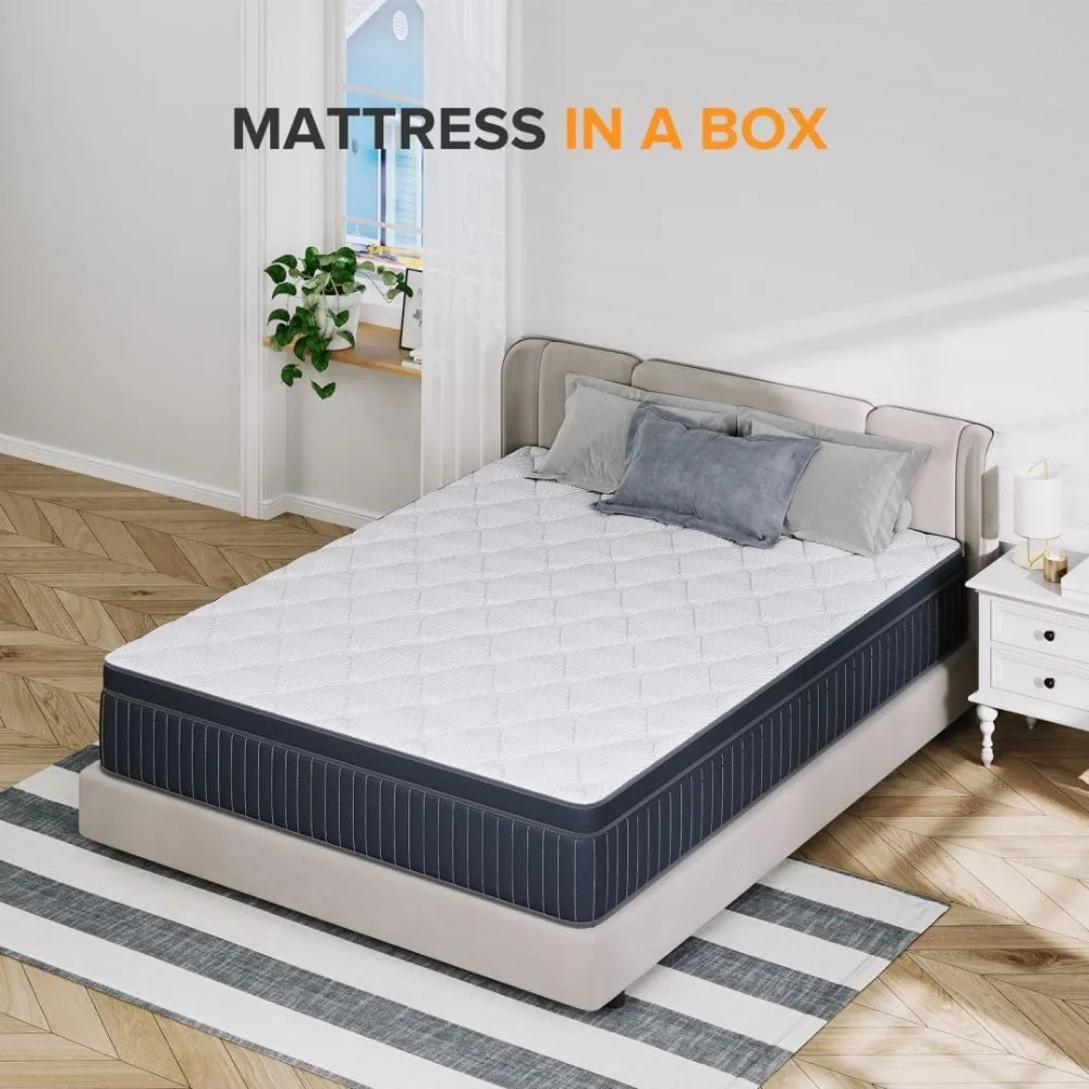 Matelas hybride King Size, 12 pouces, moyen optimiste, avec ressorts à poches et mousse à mémoire de forme en gel froid