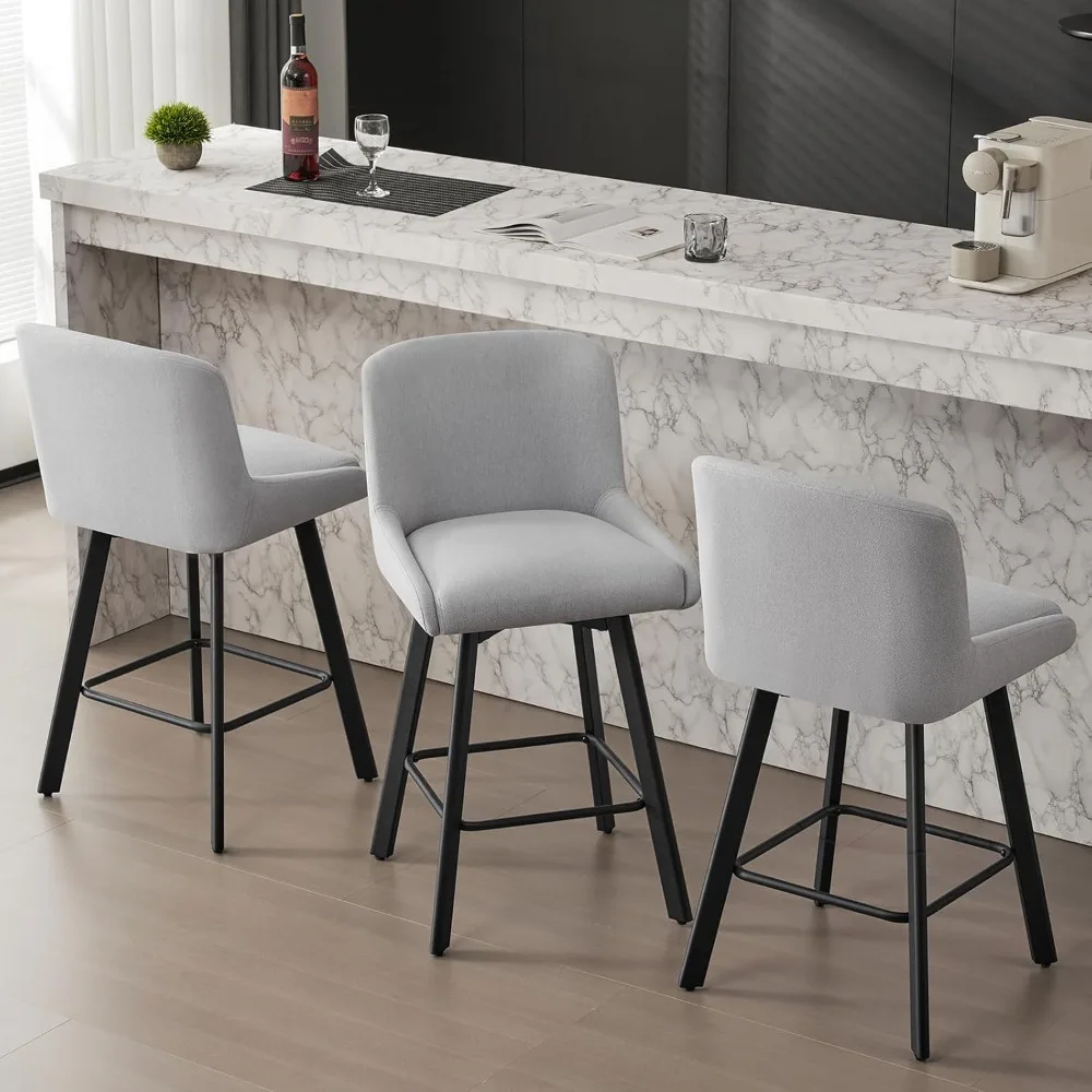 

Swivel Bar Stools Set of 3, 26''H Upholstered Barstools with Backs, Modern Counter Height Bar Stool Chairs for Kitchen Island