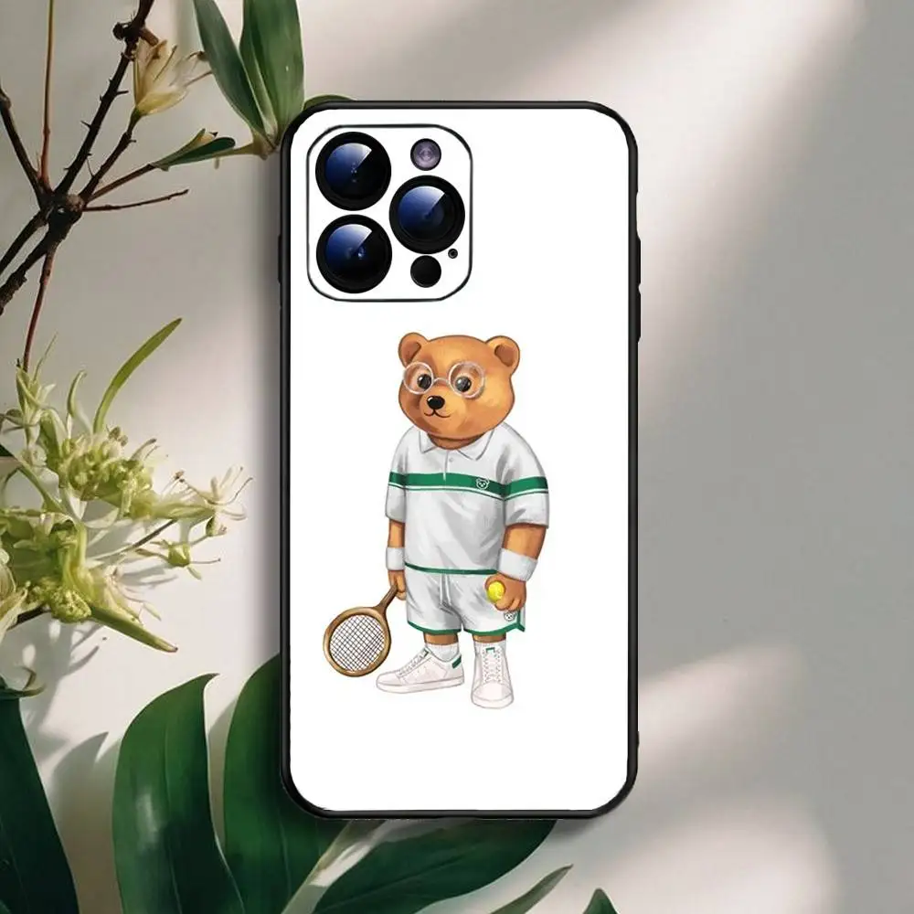 حافظة هاتف عصرية B-Baron F-Filou B-Bear لهاتف iPhone16,15,14,13,12,11 Plus,Pro Max,XS,X,XR,SE,Mini,8,Soft غطاء أسود من السيليكون
