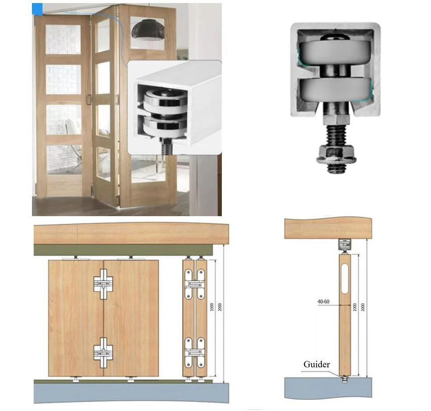 Top Hung Foldable Sliding Door Roller With Dual Pivot Wheels For Folding Cubicle Screen Shop Window