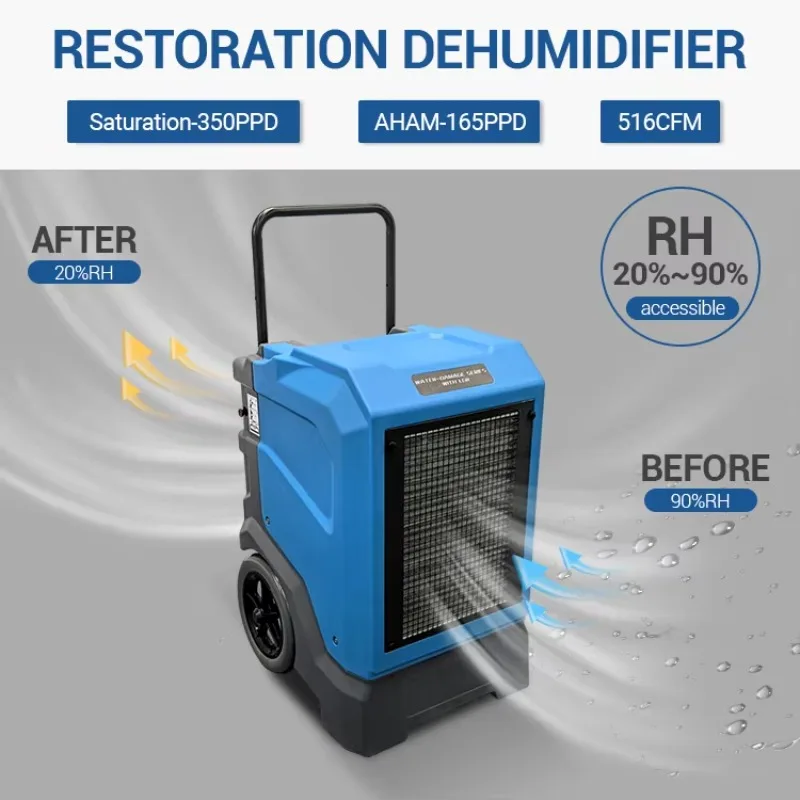 LGR 165 Pints แบบพกพาเครื่องลดความชื้นชั้นใต้ดินเสียหายจากน้ําสําหรับการบูรณะ