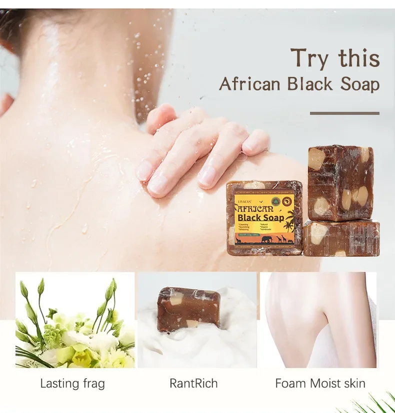 New Black Soap Facial Lightening African Soap for Black Skin Magic Anti Taches Face Bath Whitening Nourish Clean Acne Treatment