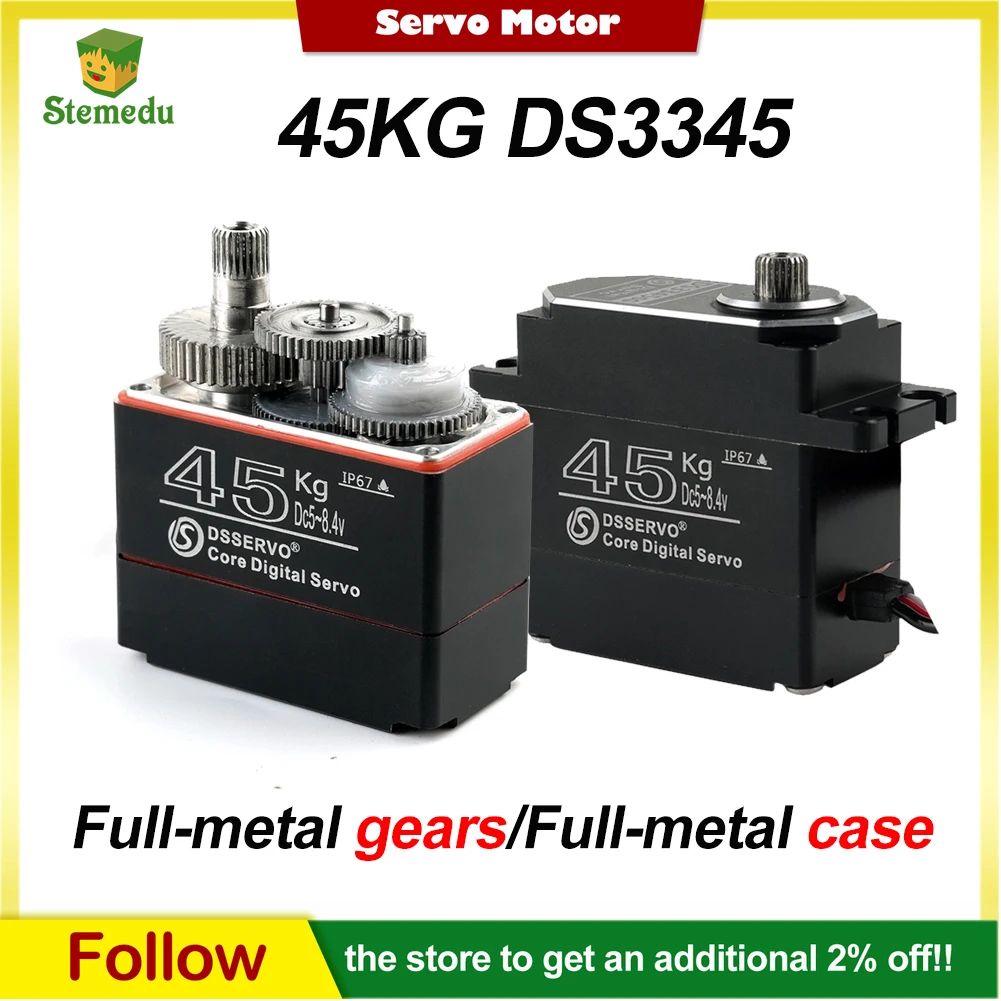 

45Kg Digital Servo Stainless Steel Gears DS3345 180/270/360 Degree Core Motor Metal Servo Waterproof for 1/8 1/10 Rc Car Model