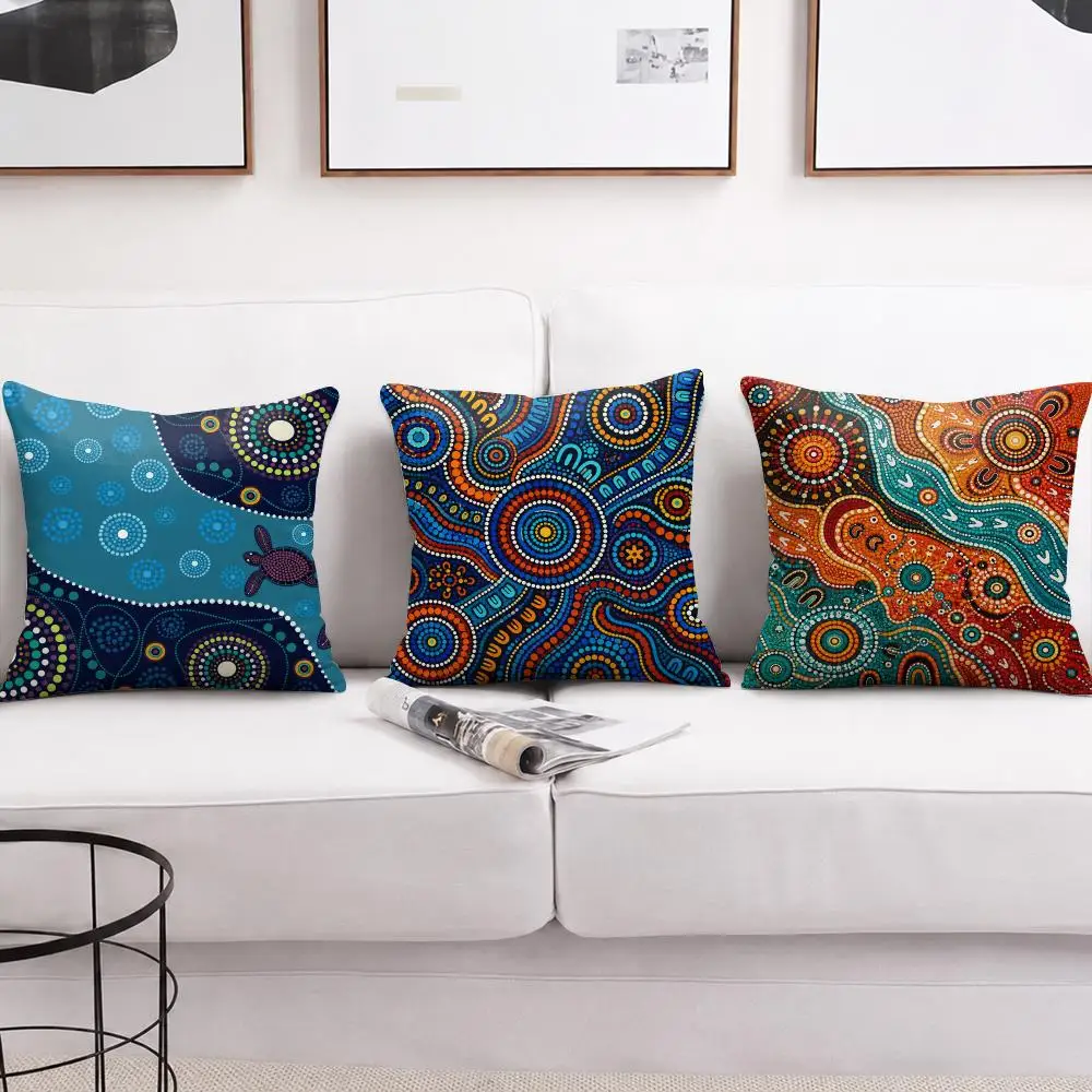 Indigenous Aboriginal Artwork Cushion Cover Short Plush Soft Double-Sided Printing Pillow Case Cozy Sofa Bedroom Home Decor Gift