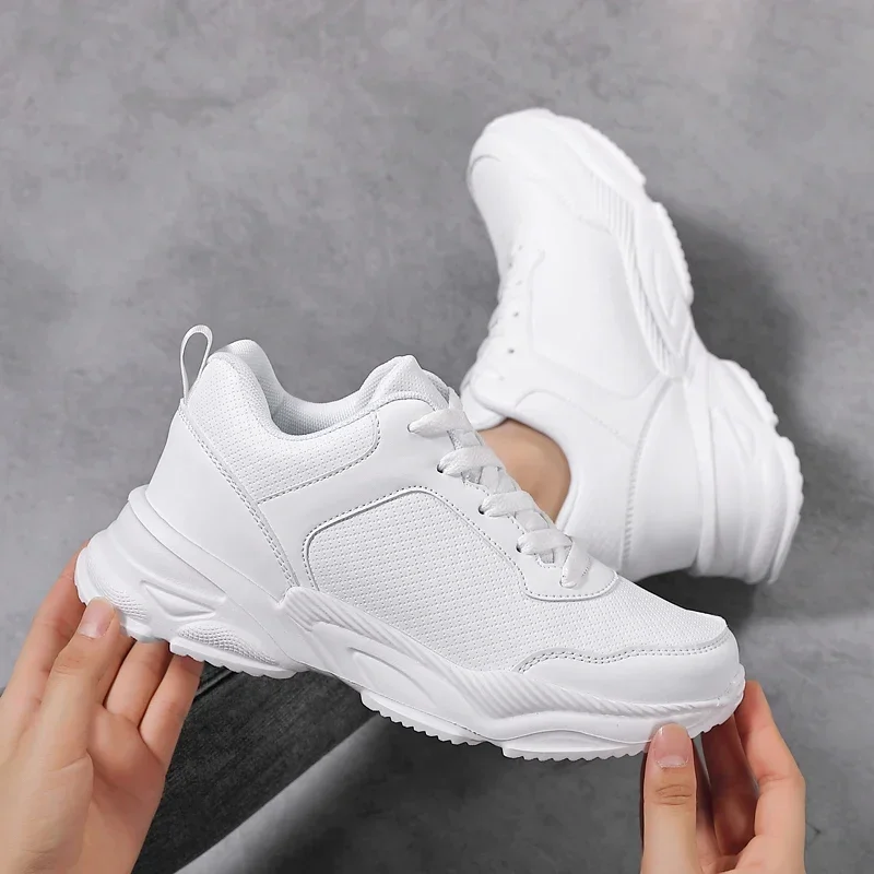 Thick Bottom Non-Slip Jogging Shoes Ladies High Quality Sports Leather Waterproof Running Shoes Women Fitness Casual Sneakers