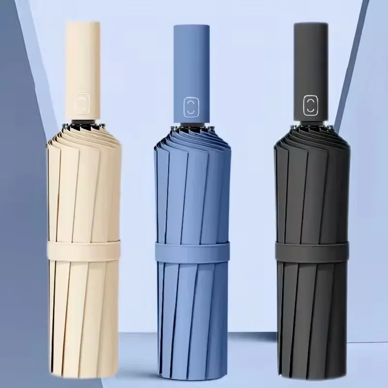 

24-Bone Reinforced Fully Automatic Windproof Umbrella - UPF Anti-UV 3-Fold Rain/Sun Dual-Use Umbrella for - Large Travel Size