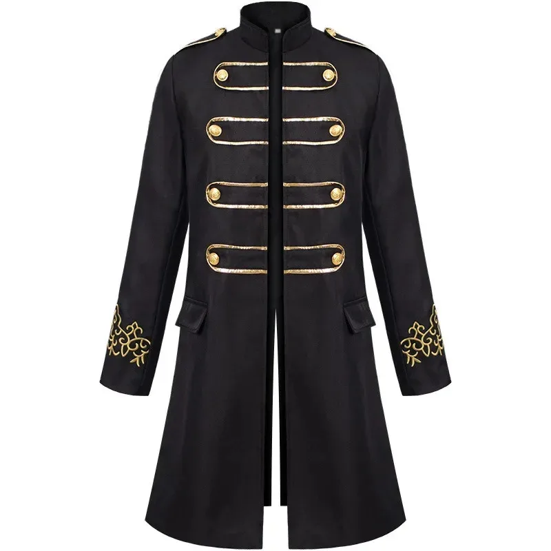 معطف ذهبي للرجال أوروبي وأمريكي عصري مطرز بالبخار بتصميم عتيق وياقة موحدة للرجال معطف خلفي