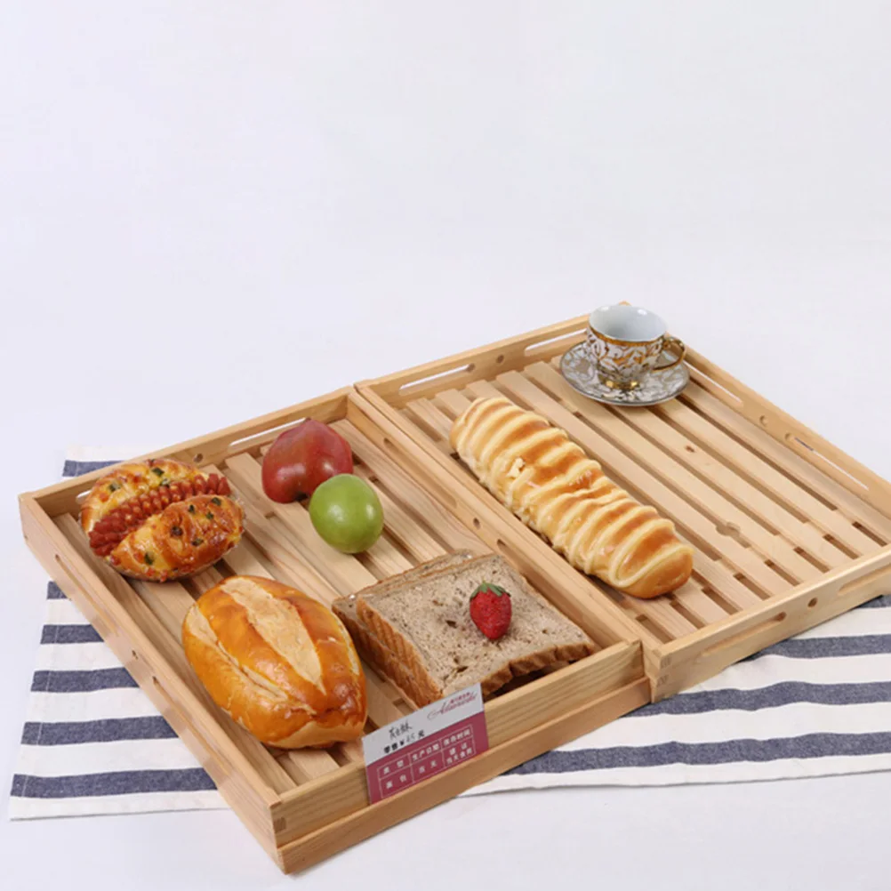 

Baking Display Tray Bakery Serving Party Platter Food Plate Dessert Wood Fruits Trays Bread Wooden Practical Space-saving