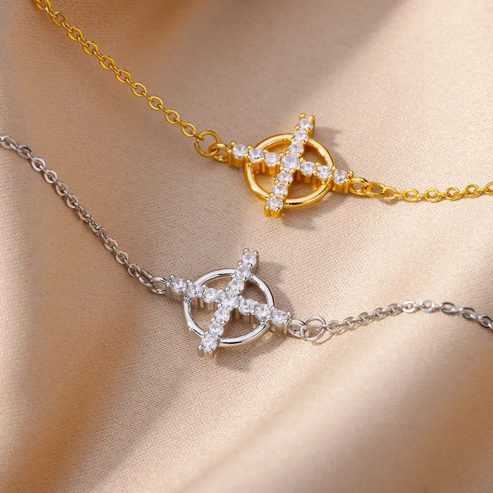 الزركون كريستال الصليب سوار للنساء مطلية بالذهب الفولاذ المقاوم للصدأ سوار سلسلة خمر يسوع الدين الجمالية مجوهرات هدية