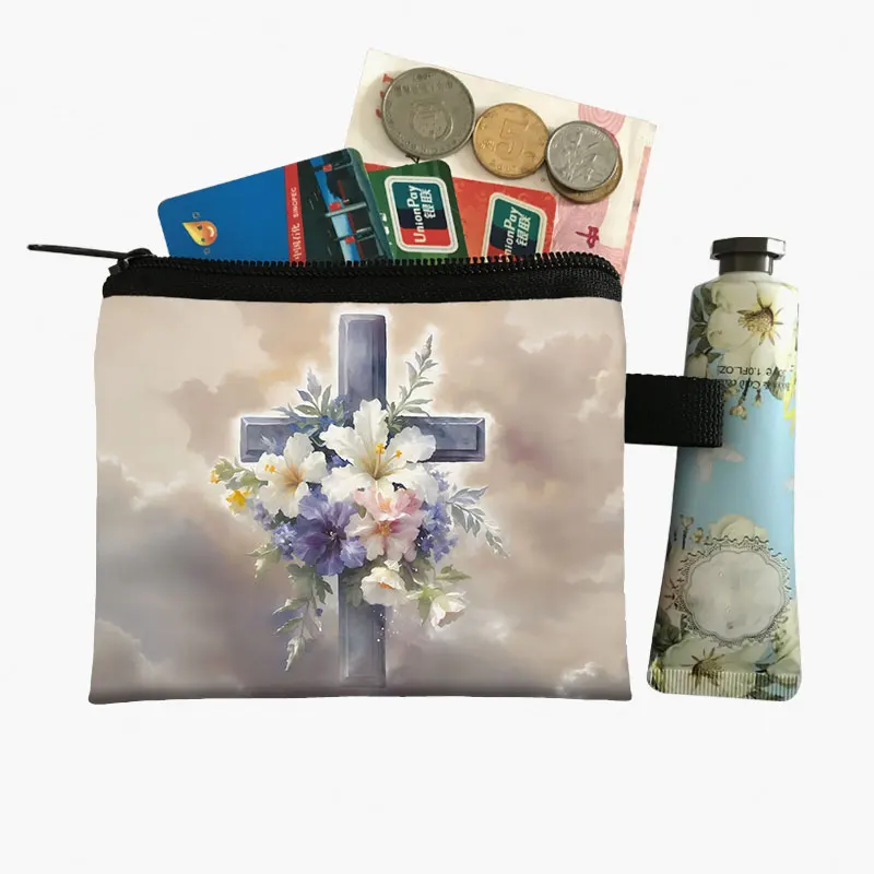 Vintage Religion Jesus Pattern Coin Bag Christian Prayer Blessing Women Wallet Keys Lipstick Cards Holder Ladies Money Coin Bag