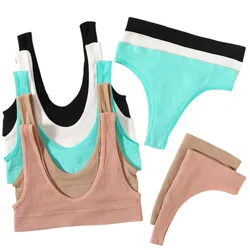 Reggiseni senza cuciture da donna Set Lingerie Sexy perizoma a vita bassa senza ferretto reggiseno con scollo a U mutandine femminili Set di biancheria intima a tazza piccola Intimates