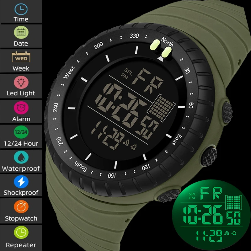 Synoke Men\'s Military Watches Fashion Big Size Dail Led Waterproof Digital Sport\'s Shockproof Wristwatch Male Alarm Clock