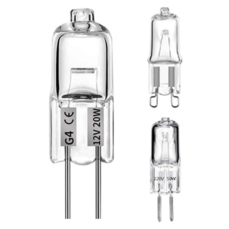 2Pcs G4/G5.3/G9หลอดไฟ DC 12V/220V หลอดฮาโลเจนหลอดฮาโลเจนโปร่งใสแต่ละหลอดด้านในกล่องตกแต่ง