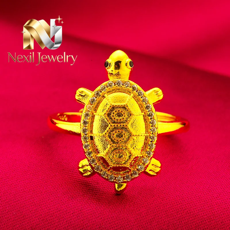 

Nexil Jewelry Nexil Jewelry 24K Gold AU999 Women's Trendy Rose-Turtle Ring - Gradient Gold Rose + Gold Foil Shell, Open Craft