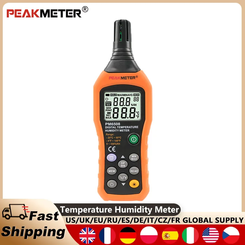 

PEAKMETER PM6508 Digital Temperature Humidity Meter High Precision Hygrometer Ambient Dew Point Humidity Meter Handheld Measure