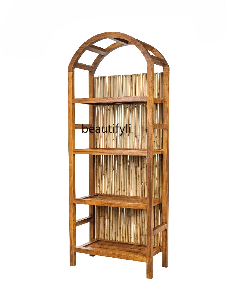 

Chinese Courtyard Teak Stone Plate Outdoor Solid Wood Flower Stand Outdoor Bonsai Storage Rack