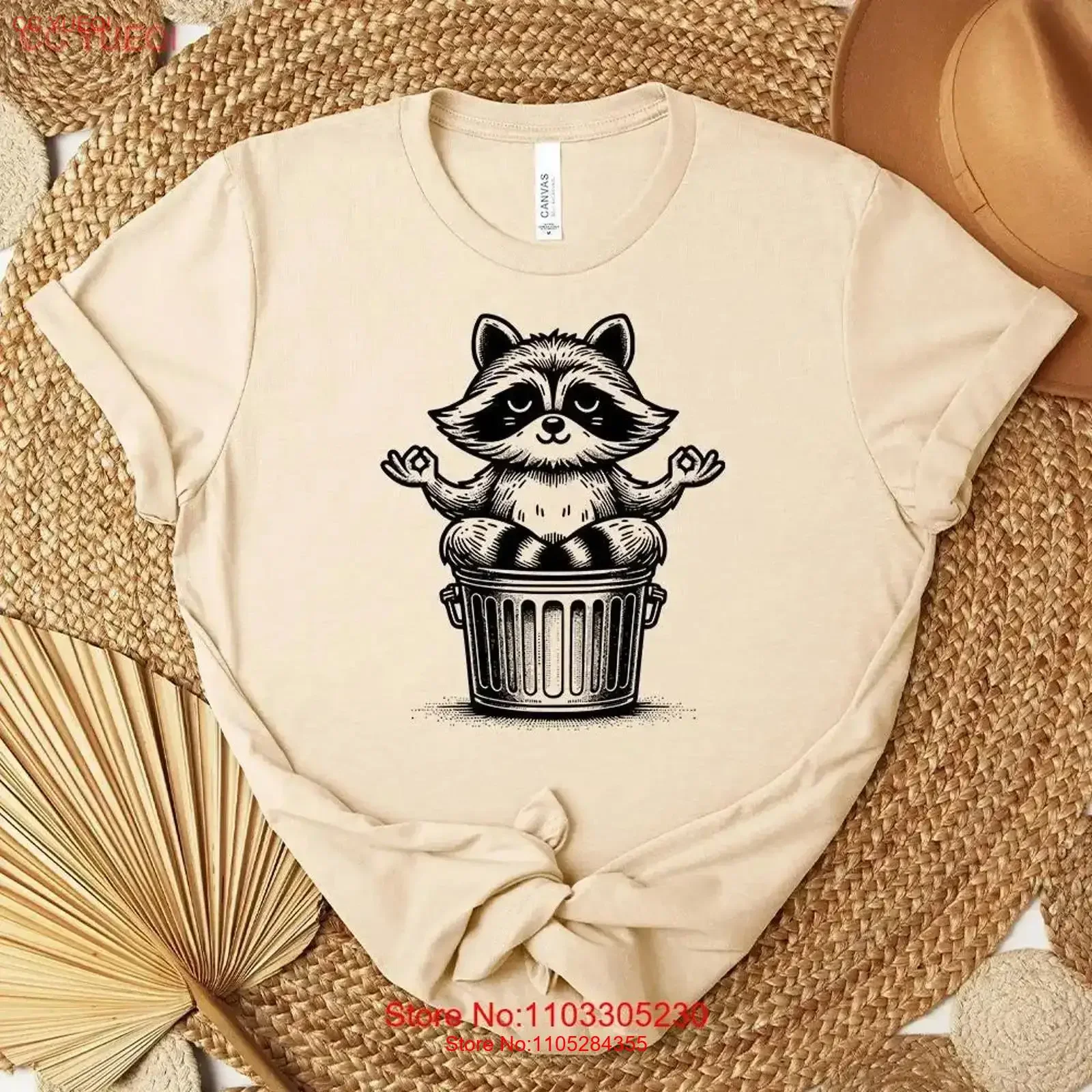 Fun Cute Racoon Meditating on Trashcan T Shirt Raccon Mindfulness Yoga Meditation for Lovers vintage Washed Slightly Stretched