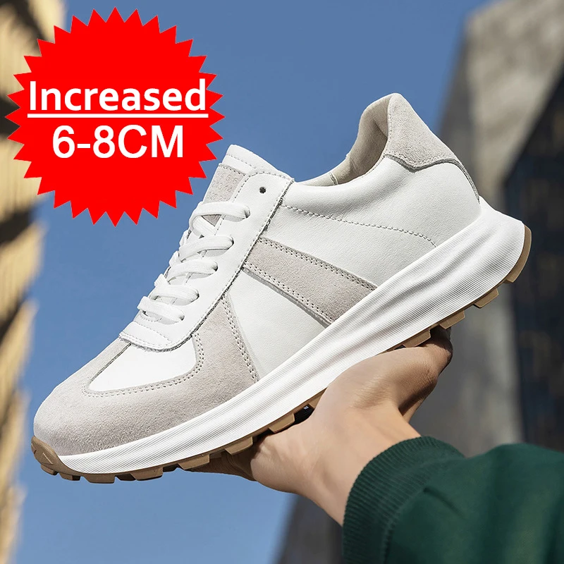 

Luxury Brand Fashion Leather Elevator Sneakers Men Comfortable Breathable Casual Shoes Height Increase Insole 8cm Lift Men Shoes